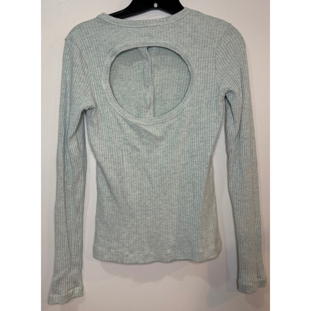 Citizens of Humanity Ribbed Henley Top Sage Green Back Cutout Women's M - Picture 3 of 7